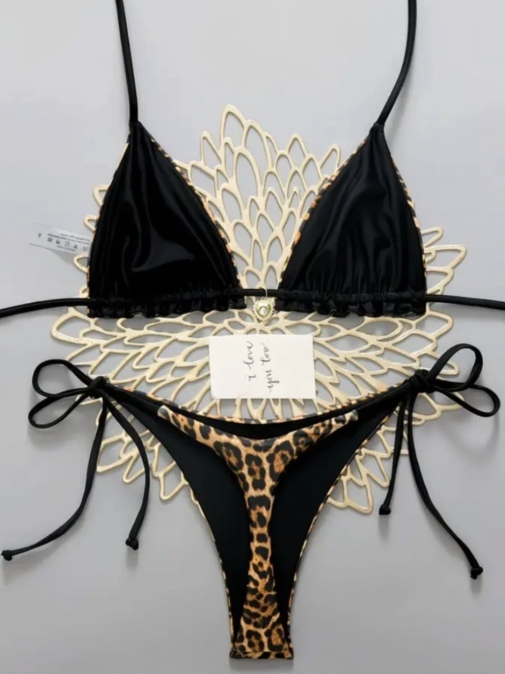 Leopard Print Triangle String Bikini Set - Picture 4 of 5